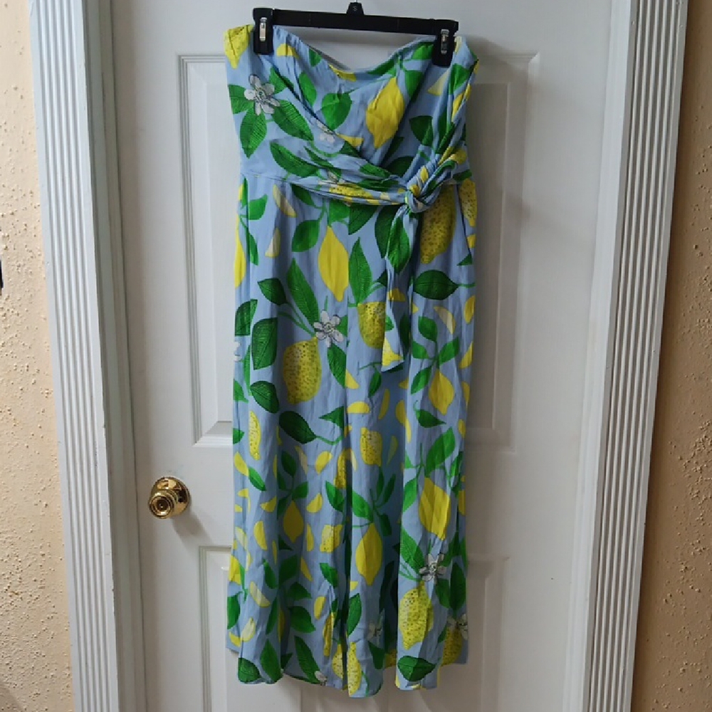 Anthropologie Strapless Dress with Lemon and Leaf Print